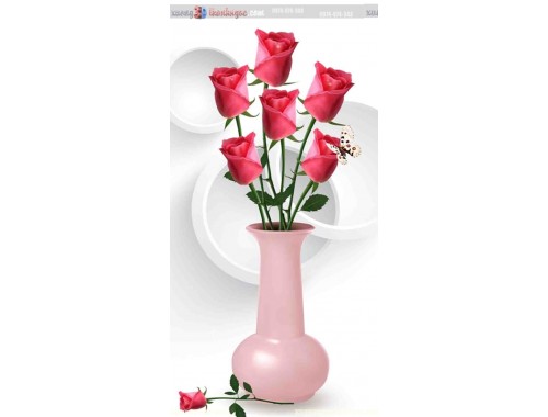 Tranh 3d bình hoa hồng ngọc bích 26