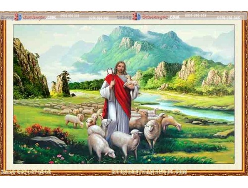 Tranh gạch 3D công giáo chúa giê su và đàn cừu 