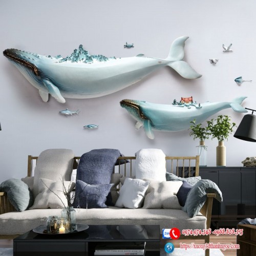 Cá voi 3D bộ 2 con cao cấp