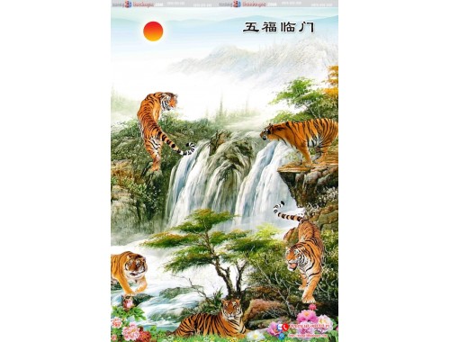 tranh 3d thác nước con hổ 6004