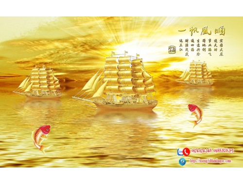 Tranh gạch 3d thuận buồm vàng , thuyền vàng 29