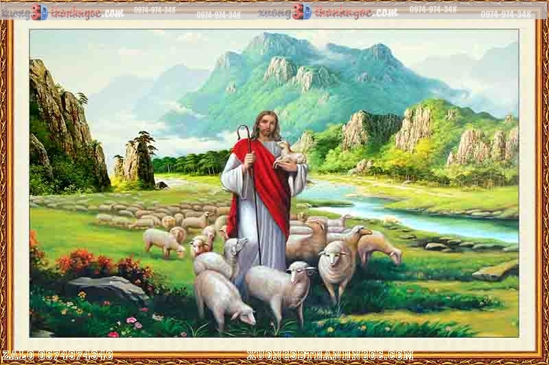 Tranh gạch 3D công giáo chúa giê su và đàn cừu 