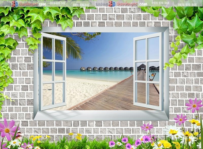 Tranh gạch 3d cửa sổ phong cảnh biển 54