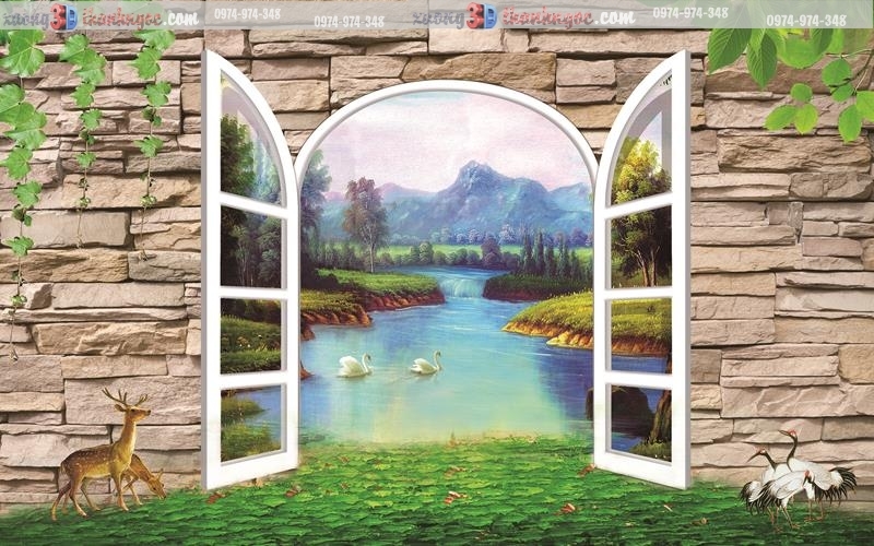 gạch tranh 3d sơn thủy cửa sổ đẹp 98