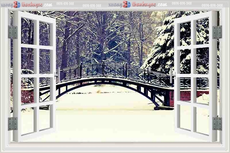 Tranh 3d cửa sổ rừng tuyết 37