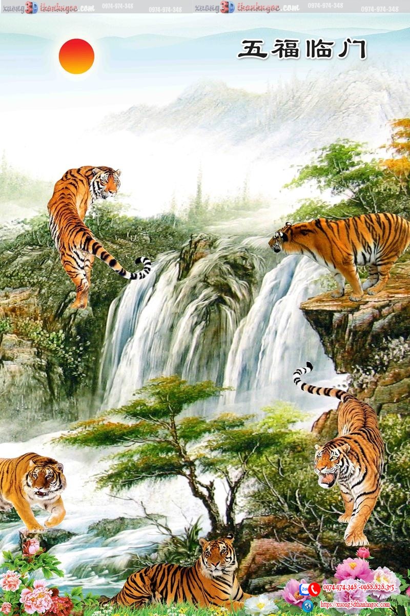 tranh 3d thác nước con hổ 6004
